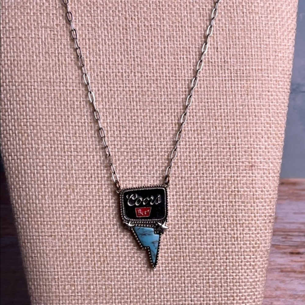 Coors Beer Necklace with faux turquoise